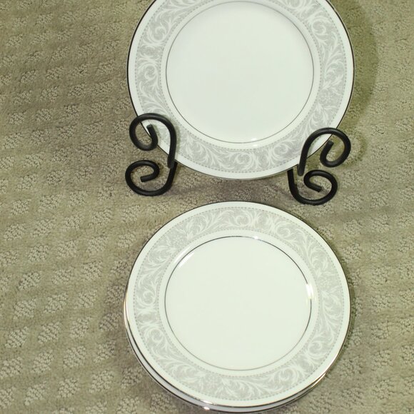 Set of 4 Imperial China W Dalton 5671 Whitney Silver and Grey 6.5" Dessert Plate - Picture 2 of 4